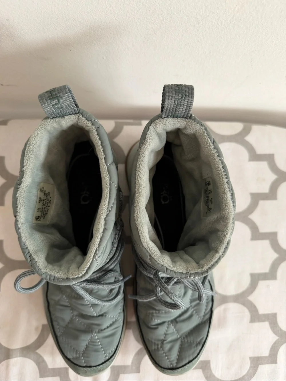 Ryka Quilted Lace-Up Ankle Boots in Sage Green with Brown Sole